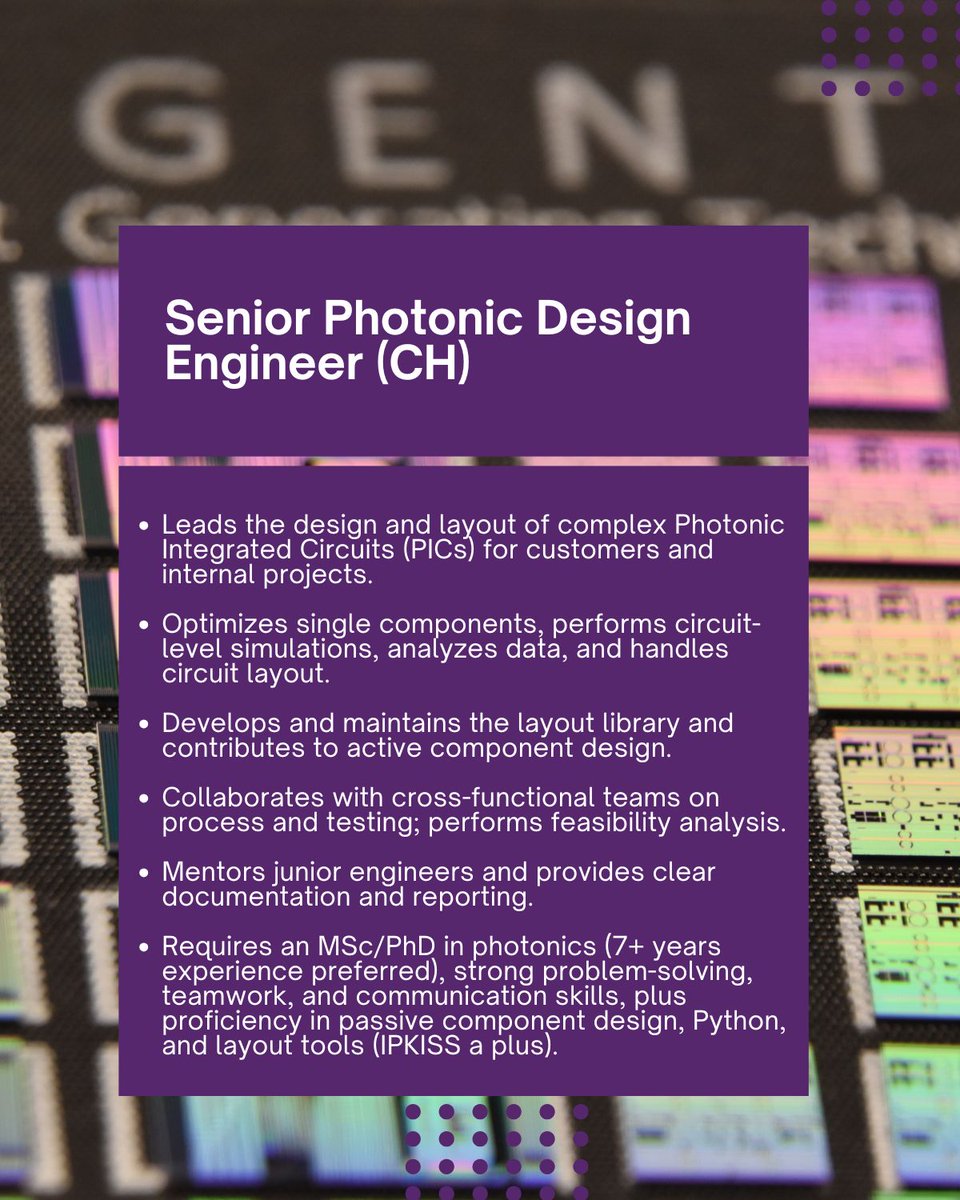 LIGENTECPIC's tweet image. ✨ Senior Photonic Design Engineer (ID: 2512) needed at LIGENTEC (Lausanne)! Lead PIC design for cutting-edge tech. Apply to shape the future! join.com/companies/lige… #PhotonicsInnovation #DesignEngineering