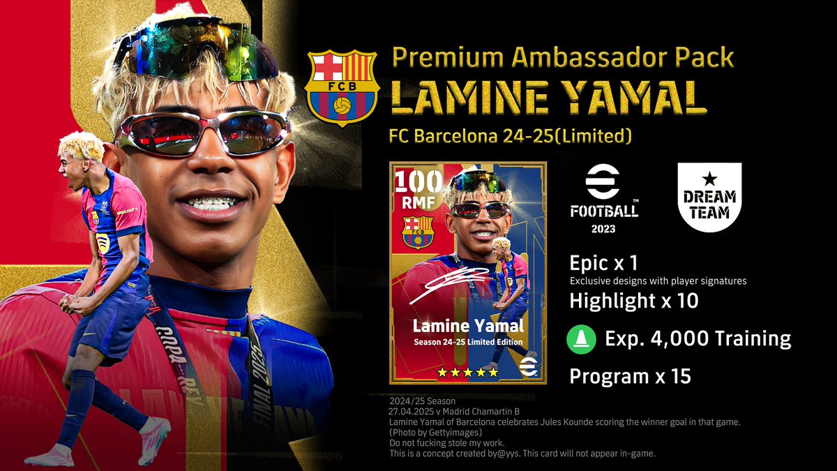 yys172649's tweet photo. Ambassador Player Pack:
Spanish Copa del Rey Lamine Yamal
#eFootball2025Mobile #eFootball #eFootball2025 #eFootball #イーフト https://t.co/qiNQ998aDd