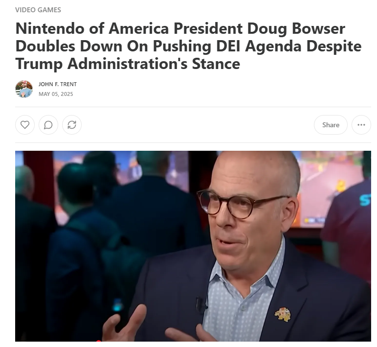 fandompulse's tweet image. Nintendo of America President Doug Bowser Doubles Down On Pushing DEI Agenda Despite Trump Administration's Stance
