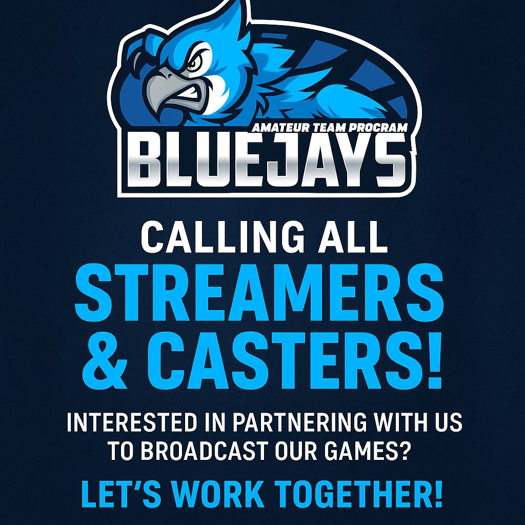 BLUEJAYS Sports Amateur Team Program (@bluejays_atp) on Twitter photo 🎙️ CALLING ALL STREAMERS & CASTERS!
We’re looking for partners to broadcast our matches and grow with us as part of the BLUEJAYS Amateur Team Program! 💙🐦
Think you're a good fit?
📩 Let’s work together!
maximilianp@bluejays-esport.com
#Esports #Casting #Streaming #Partnership 🎙️ CALLING ALL STREAMERS & CASTERS!
We’re looking for partners to broadcast our matches and grow with us as part of the BLUEJAYS Amateur Team Program! 💙🐦
Think you're a good fit?
📩 Let’s work together!
maximilianp@bluejays-esport.com
#Esports #Casting #Streaming #Partnership