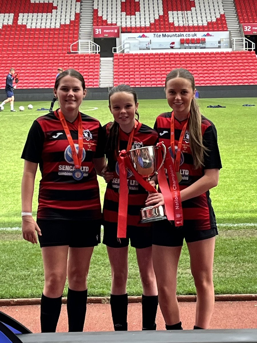 A huge Congratulations to these St Augustine’s Girls who are National Football Champions! 🏆 ⚽️ 
Well done to Ellie Jones (Y10), Jess Kelly, Ruby Clegg and Willow Robinson (All Y9) who won the National U15’s Champions Cup today with Hyndburn and Ribble Valley Schools’ team! 🤩👏🏻
