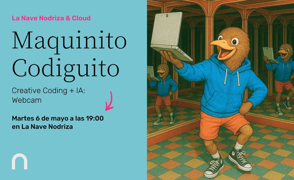 Nodrizismo's tweet image. ¿Y si tu pieza de #CreativeCoding pudiera reaccionar a tu presencia y a tus gestos?👋 En el Maquinito Codiguito de mañana daremos ojos a nuestras creaciones con la webcam y un poco de código. ¡Todavía quedan plazas! 👉eventbrite.com/e/1338181259169