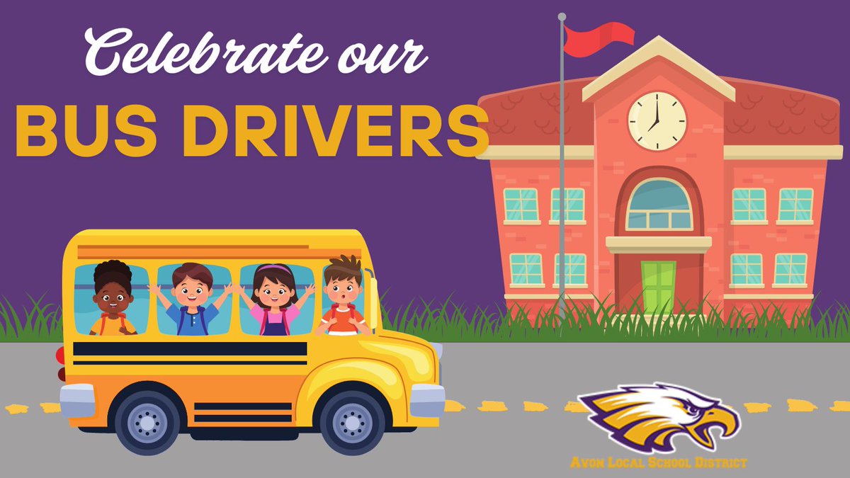 Avon Local Schools (@avonlocalsch) on Twitter photo Please celebrate our PHENOMENAL bus drivers today! They keep our kids safe everyday and for that we are so grateful. 💜🚍💛 Happy School Bus Driver Appreciation Day! <a href="/ben_hodge/">Ben Hodge</a> <a href="/avoneagles/">avoneagles</a> <a href="/AvonSchools_Ops/">Avon Schools - Operations</a> Please celebrate our PHENOMENAL bus drivers today! They keep our kids safe everyday and for that we are so grateful. 💜🚍💛 Happy School Bus Driver Appreciation Day! <a href="/ben_hodge/">Ben Hodge</a> <a href="/avoneagles/">avoneagles</a> <a href="/AvonSchools_Ops/">Avon Schools - Operations</a>