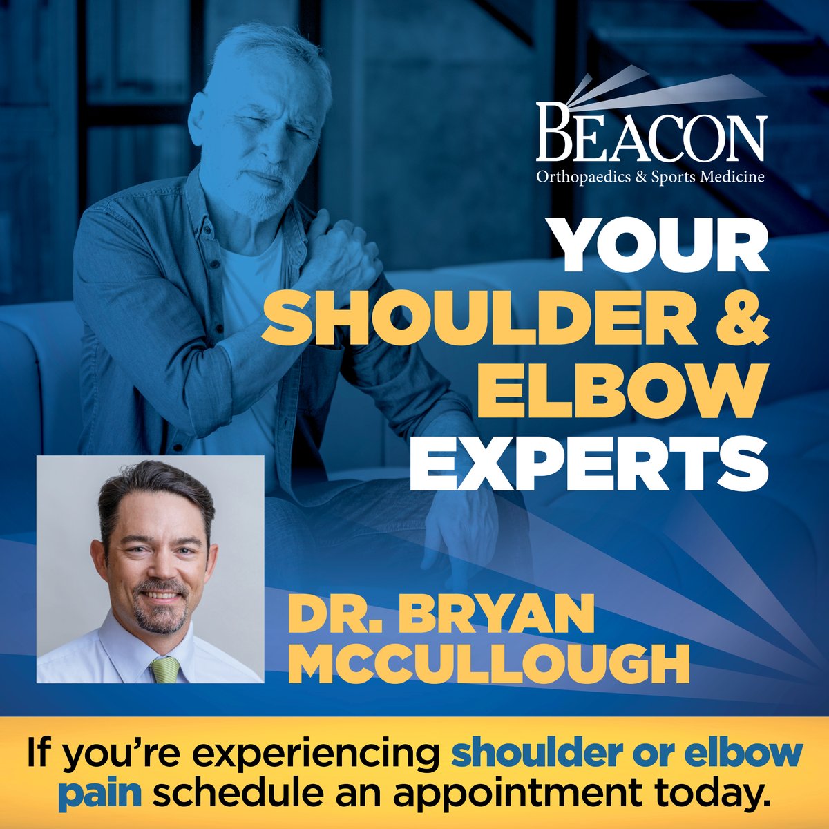 Whether it’s a sports injury or nagging pain, Dr. McCullough and the experts at Beacon can pinpoint a problem and tailor a treatment plan just for you — from minimally invasive shoulder surgery to tennis elbow care and more. Let’s get you moving again: hubs.ly/Q03kV-RY0.