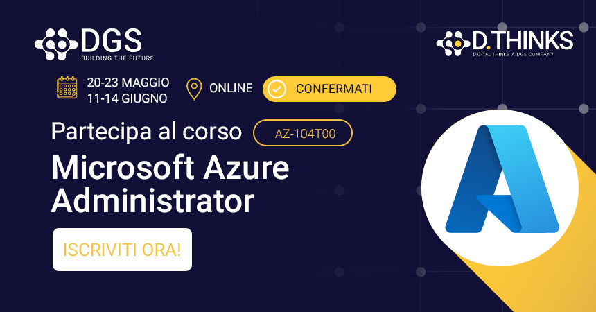 🚀Vuoi gestire le risorse Azure con sicurezza e competenza? 
Partecipa al corso confermato "𝗠𝗶𝗰𝗿𝗼𝘀𝗼𝗳𝘁 𝗔𝘇𝘂𝗿𝗲 𝗔𝗱𝗺𝗶𝗻𝗶𝘀𝘁𝗿𝗮𝘁𝗼𝗿" #AZ104T00. Scegli la data che preferisci📆 20-23/5 o 11-14/6 👉 dthinks.it/products/cours…
#DGS #DGSEducation #gruppoDGS #Azure