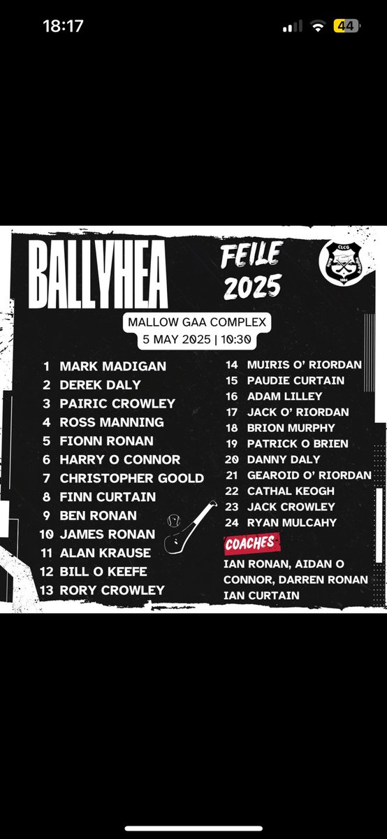 Best of luck to the U15s who made the Feile Final today 🤩⚫️⚪️
⏰ Today at 2pm v Kilshannig 
#ballyheagaa