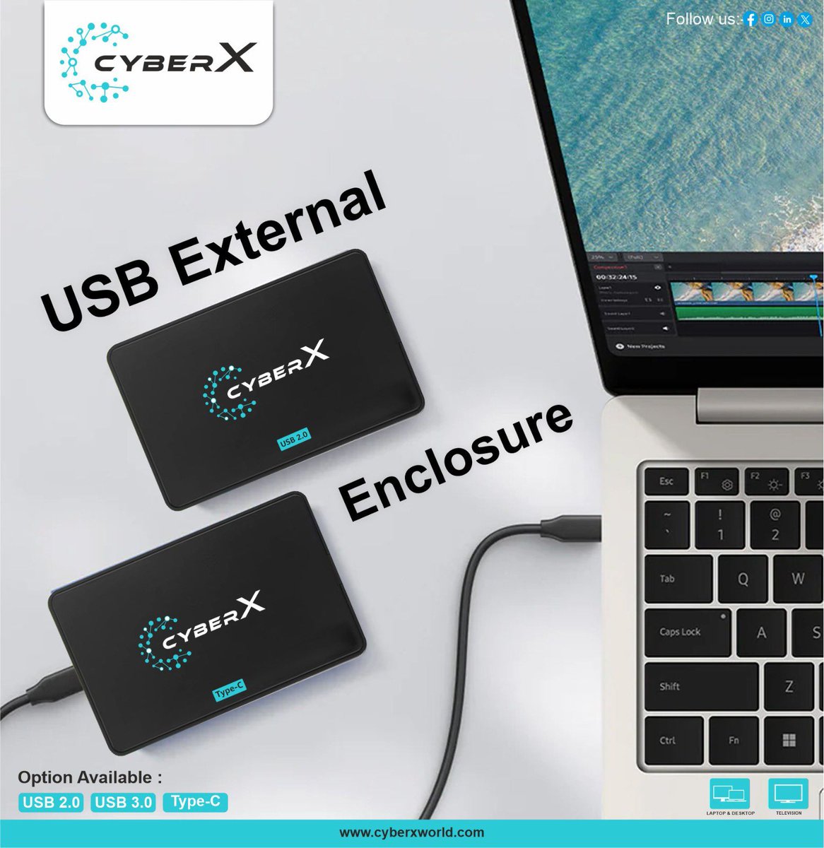 _CyberxWorld's tweet image. Flexibility that fits your setup – CyberX External Enclosure now available in USB 2.0, 3.0 &amp;amp; Type-C.

#TechFlexibility #CyberXUSB #USBOptions #ExternalDrive #ModernStorage