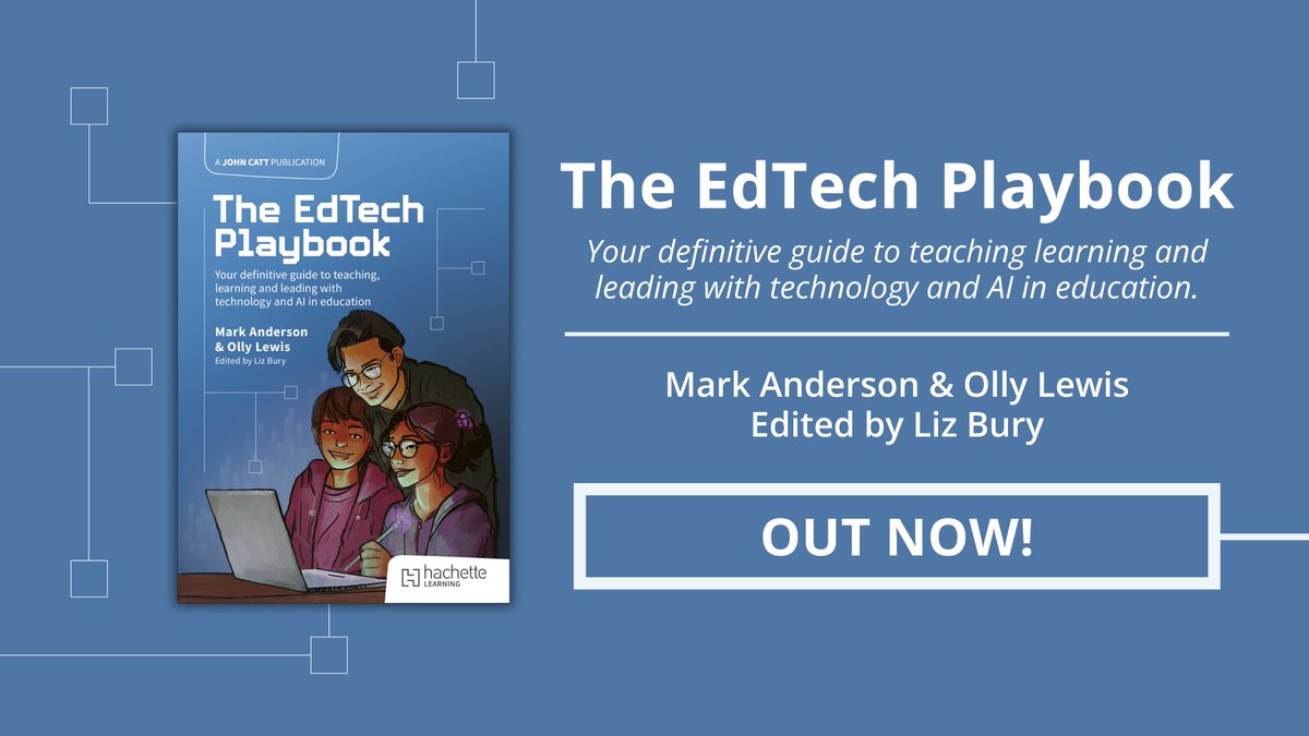 John Catt Educational from Hachette Learning (@johncatted) on Twitter photo Out now! Your new go-to guide to using EdTech in evidence-informed ways. The EdTech Playbook, from <a href="/ICTEvangelist/">Mark Anderson</a> and <a href="/OLewis_coaching/">Olly Lewis</a>, will help you work smarter, transform your teaching, and enrich the learning of your students. Order here ow.ly/QVV850VLRR4
#EdTech #PD Out now! Your new go-to guide to using EdTech in evidence-informed ways. The EdTech Playbook, from <a href="/ICTEvangelist/">Mark Anderson</a> and <a href="/OLewis_coaching/">Olly Lewis</a>, will help you work smarter, transform your teaching, and enrich the learning of your students. Order here ow.ly/QVV850VLRR4
#EdTech #PD