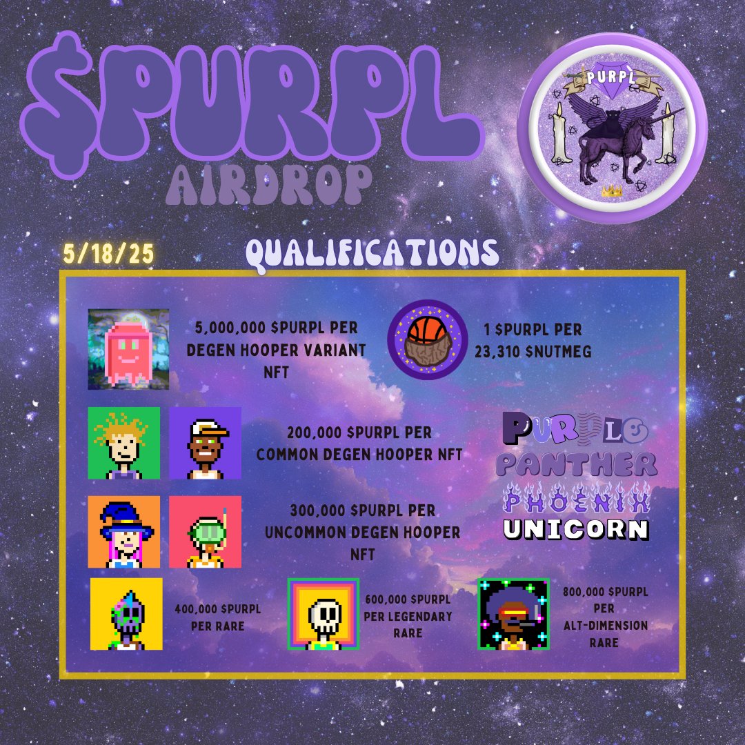 Purple Panther Phoenix Unicorn (@purplxpr) on Twitter photo The $PURPL airdrop Happening on <a href="/XPRNetwork/">XPR Network</a> for <a href="/DegenHoopers/">Degen Hoopers Network</a> & $NUTMEG holders qualifications are below: The $PURPL airdrop Happening on <a href="/XPRNetwork/">XPR Network</a> for <a href="/DegenHoopers/">Degen Hoopers Network</a> & $NUTMEG holders qualifications are below: