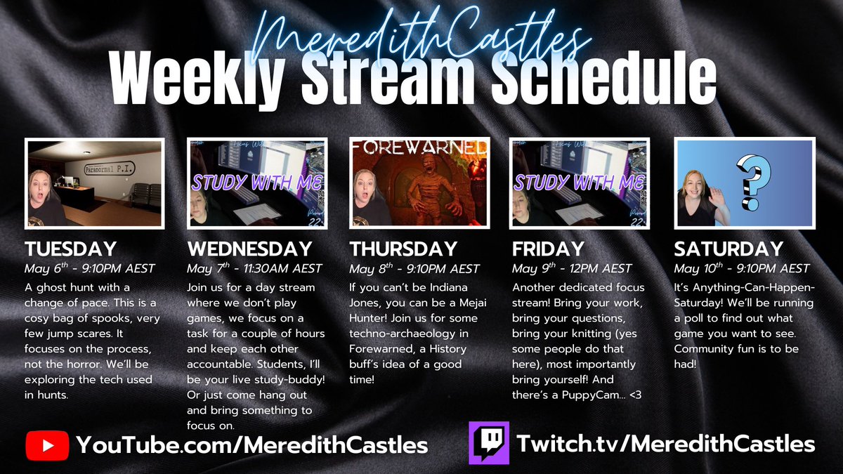 Yooooo the weekly schedule is out! See you there! 🎬 Links in image.