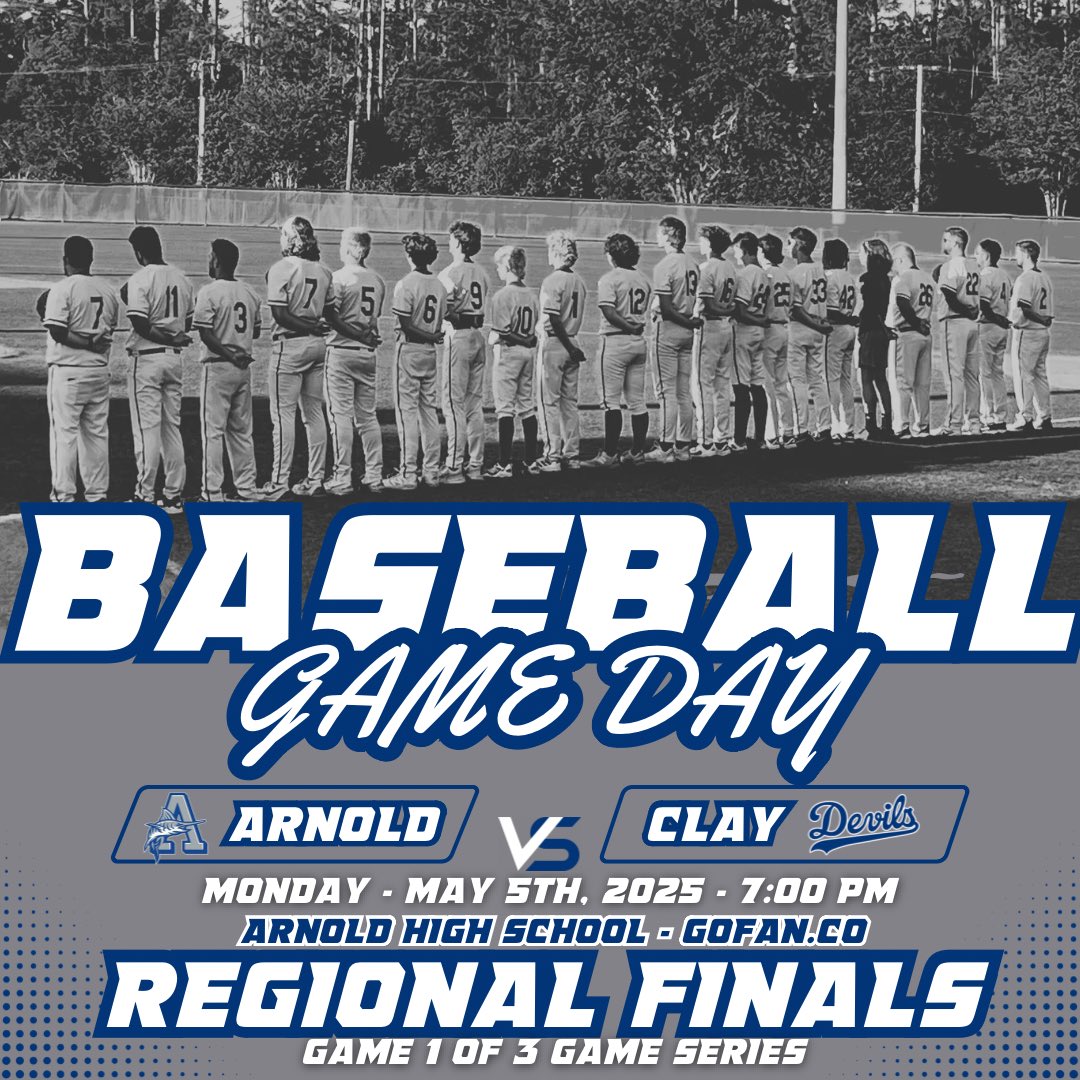 Clay High Athletics (@clay_athletics) on Twitter photo BASEBALL GAME DAY!
REGIONAL FINALS!
<a href="/CHS_Baseba11/">Clay High Baseball</a> travels to Panama City Arnold tonight for Games 1 and 2 of the Regional Final three game series! Game time at 8:00 ET/7:00 CT. Let’s go boys!!!! <a href="/oneclaysports/">Clay County Athletics</a> <a href="/Clay_Crazies/">Clay Crazies</a> <a href="/ClayTodaySports/">Randy T Lefko</a> <a href="/CFreemanJAX/">Clayton Freeman</a> <a href="/ActionSportsJax/">BrentDanStuartMarcelAlivia</a> BASEBALL GAME DAY!
REGIONAL FINALS!
<a href="/CHS_Baseba11/">Clay High Baseball</a> travels to Panama City Arnold tonight for Games 1 and 2 of the Regional Final three game series! Game time at 8:00 ET/7:00 CT. Let’s go boys!!!! <a href="/oneclaysports/">Clay County Athletics</a> <a href="/Clay_Crazies/">Clay Crazies</a> <a href="/ClayTodaySports/">Randy T Lefko</a> <a href="/CFreemanJAX/">Clayton Freeman</a> <a href="/ActionSportsJax/">BrentDanStuartMarcelAlivia</a>