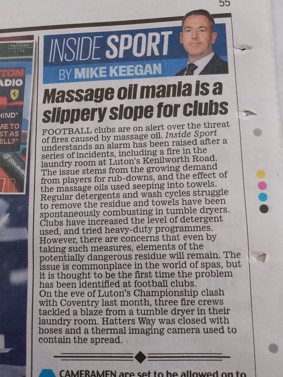 Coxchat1's tweet image. So that's why @LutonTown season went up in flames.
Massage oils used for player rub-downs are seeping into towels and causing them to spontaneously combust in tumble dryers.
It's a shame the players weren't on fire on Saturday. More like a damp squib.