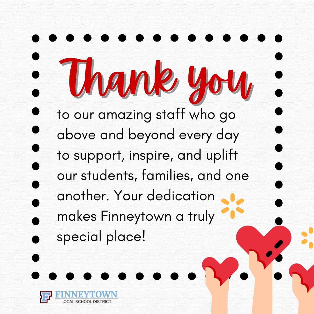 ⭐ This week, we celebrate the incredible Finneytown staff!  Whether it’s a warm welcome, a word of encouragement, or staying late to make sure everything’s just right, YOU make Finneytown feel like home. ❤️ From the bottom of our hearts—thank you for all you do. #wearefinneytown