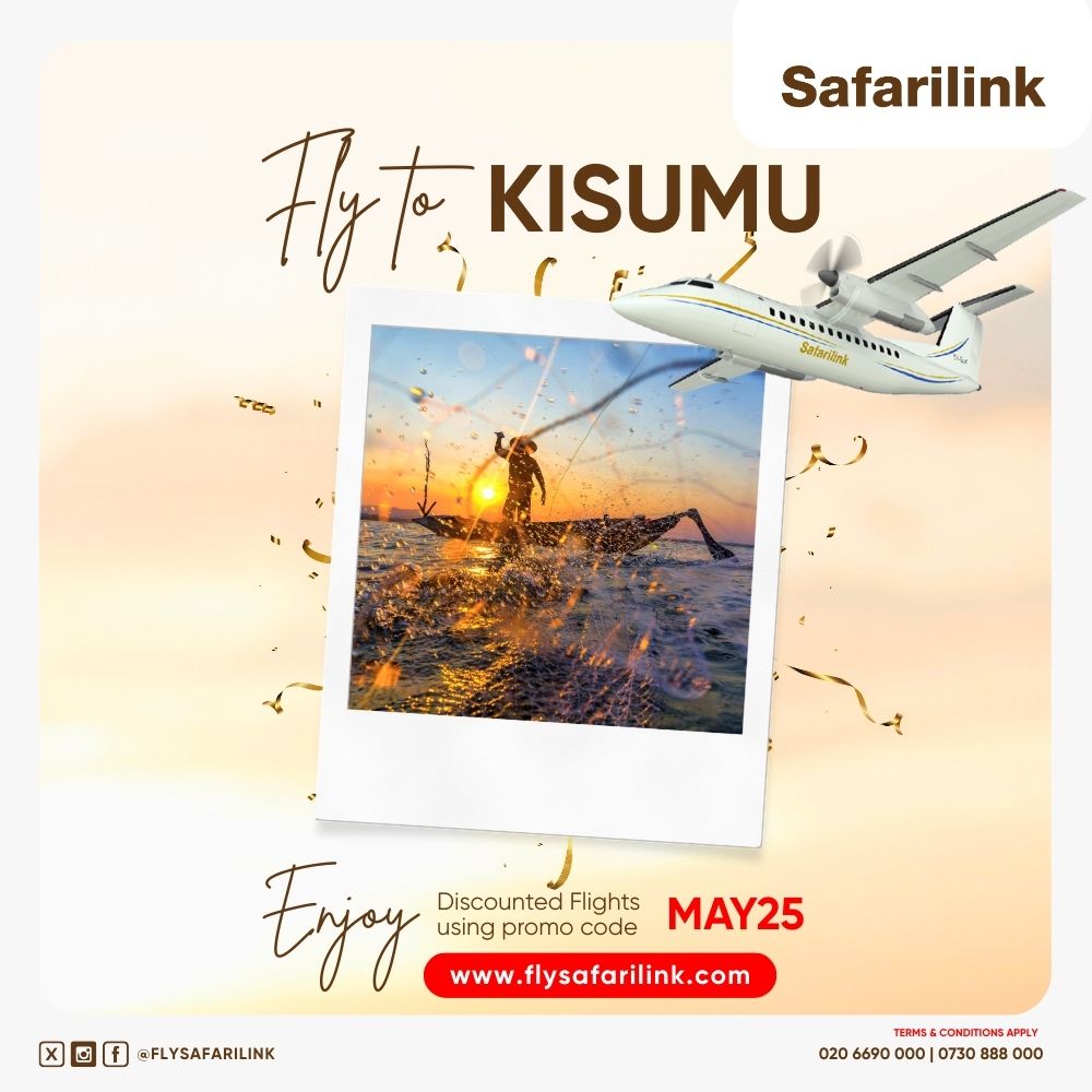 Monday Mood: Kisumu is calling! 
Start your week with an adventure—fly with Safarilink 
Use code MAY25 for discounted flights!flysafarilink.com
#MAY25 #FlySafarilink #TravelDeals #KisumuVibes #MondayMotivation #TravelKenya