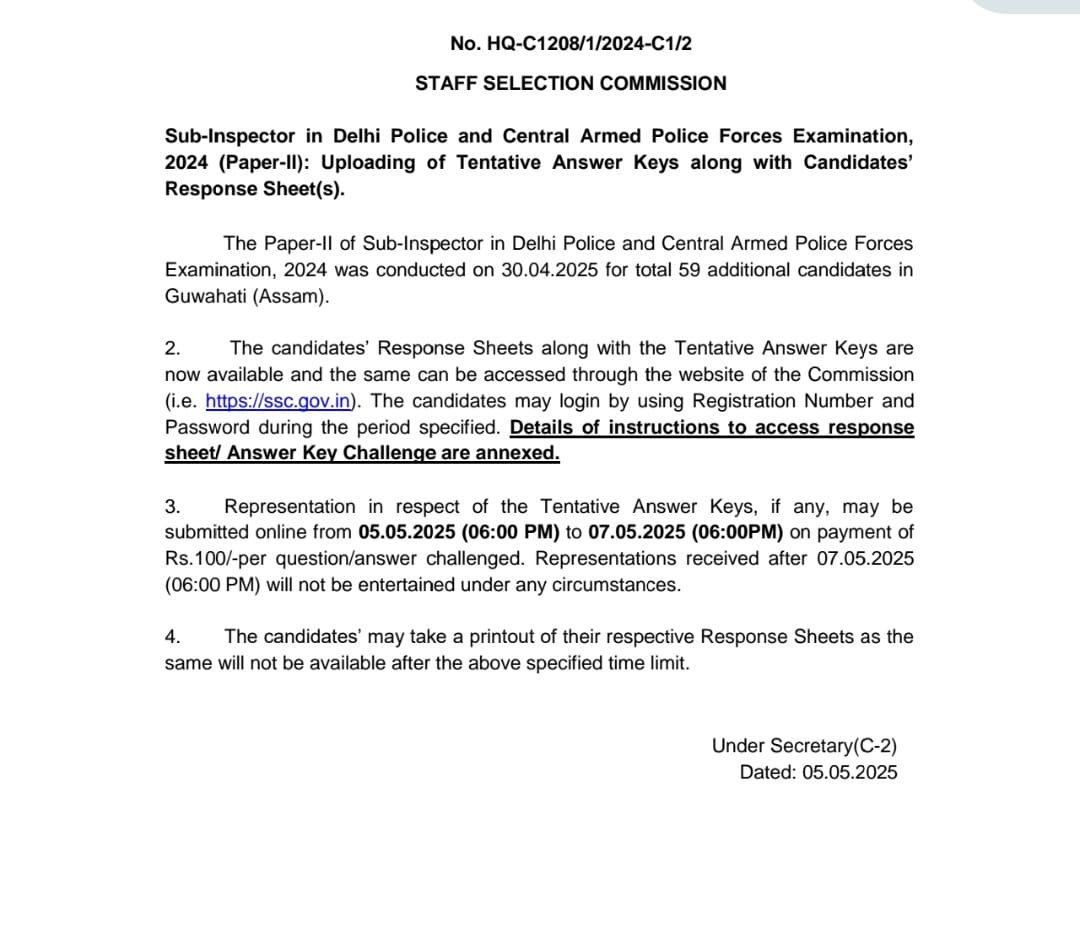 rojgarwithankit's tweet image. Update : SSC CPO 2024 Paper-2 Answer Key Out

#answerkey #ssccpo #cpo2024