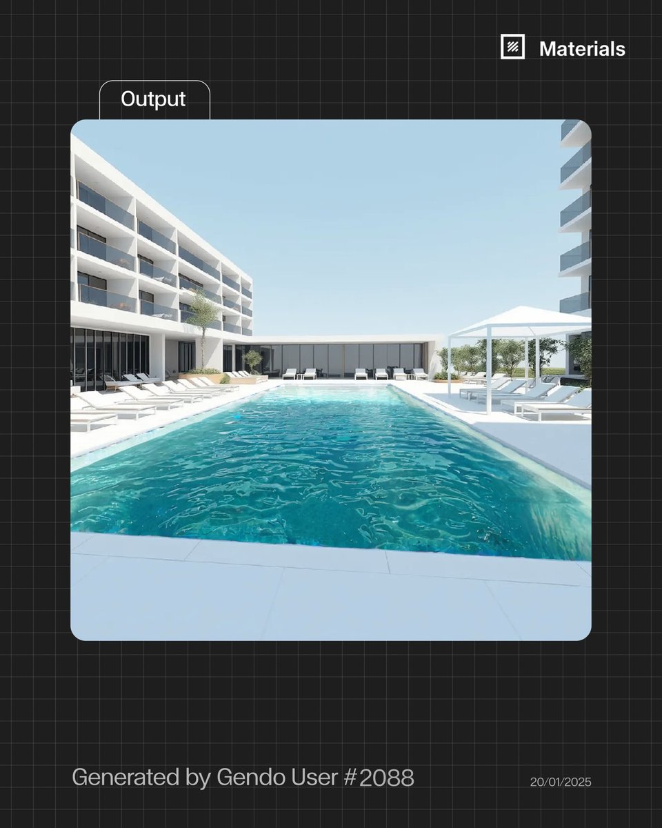 Refine with precision—whether adjusting finishes, rethinking textures, or transforming a still pool into a dynamic body of water.

Design iteration should be fast, intuitive, and seamless. Try it out bit.ly/41KPzoP

#GendoAI #AIforDesign #ArchitecturalVisualisation