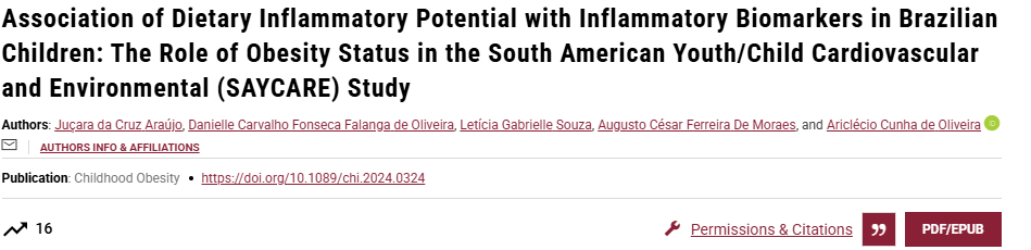Childhood Obesity (@childobesity_jn) on Twitter photo Association of Dietary Inflammatory Potential with Inflammatory Biomarkers in Brazilian Children: The Role of Obesity Status in the South American Youth/Child Cardiovascular and Environmental (SAYCARE) Study, published in <a href="/ChildObesity_jn/">Childhood Obesity</a>
Link to pub: liebertpub.com/doi/10.1089/ch… Association of Dietary Inflammatory Potential with Inflammatory Biomarkers in Brazilian Children: The Role of Obesity Status in the South American Youth/Child Cardiovascular and Environmental (SAYCARE) Study, published in <a href="/ChildObesity_jn/">Childhood Obesity</a>
Link to pub: liebertpub.com/doi/10.1089/ch…