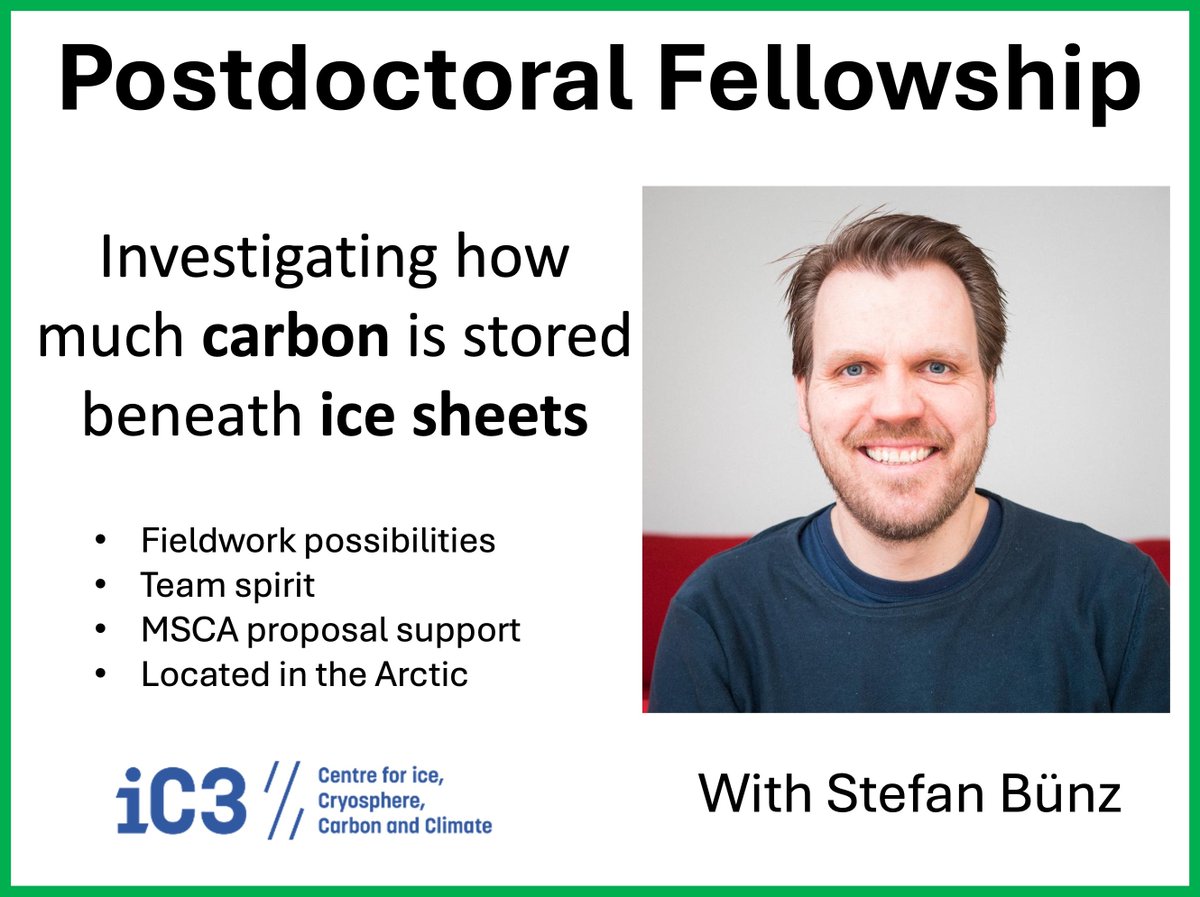 📣POSTDOC OPPORTUNITY📣

👉Our colleague Stefan Bünz is looking for a postdoctoral fellow to join his team to quantify how much carbon is stored beneath ice sheets.

👉Read more here: ic3.uit.no/.../postdoc-op…...

#Postdoc #Opportunity #MSCA #Carbon #IceSheets #ClimateChange #iC3