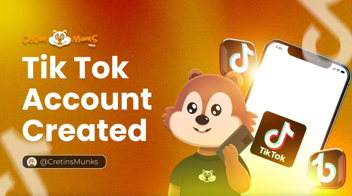 🚨 Tiktok account is LIVE ! 🚨

You can now watch our first funny video !

tiktok.com/@cretinsmunks/…

🎁Giveaway :

🔥1x Munk On The Run NFT ($60) to win !
1. Repost, tag 4 friends in comments of this X post
2. Follow &amp; like our tiktok account above!