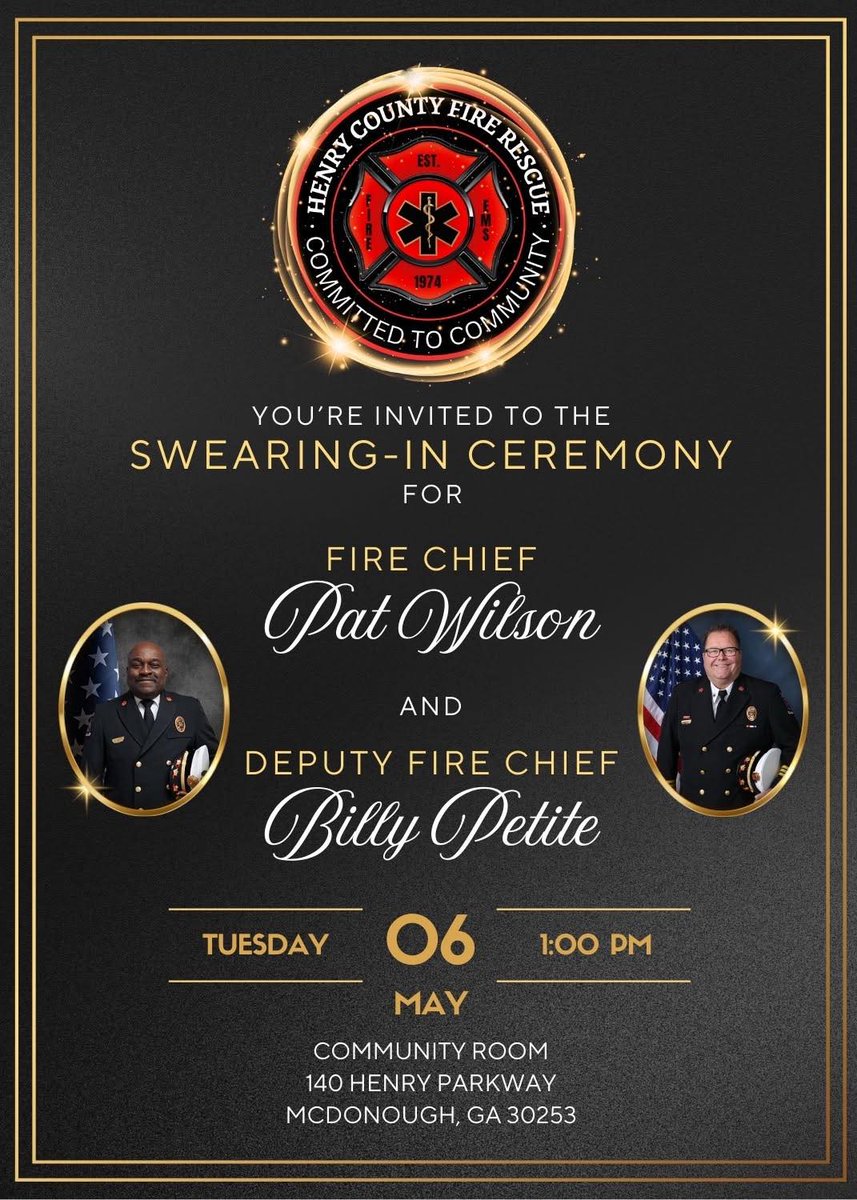 DHNFireChief's tweet photo. All,
Here is the revised Swearing-In time for newly appointed Fire Chief Pat Wilson.  The correct time is 1:00 EST.  Congratulations again Chief! https://t.co/SZSDik0z8j