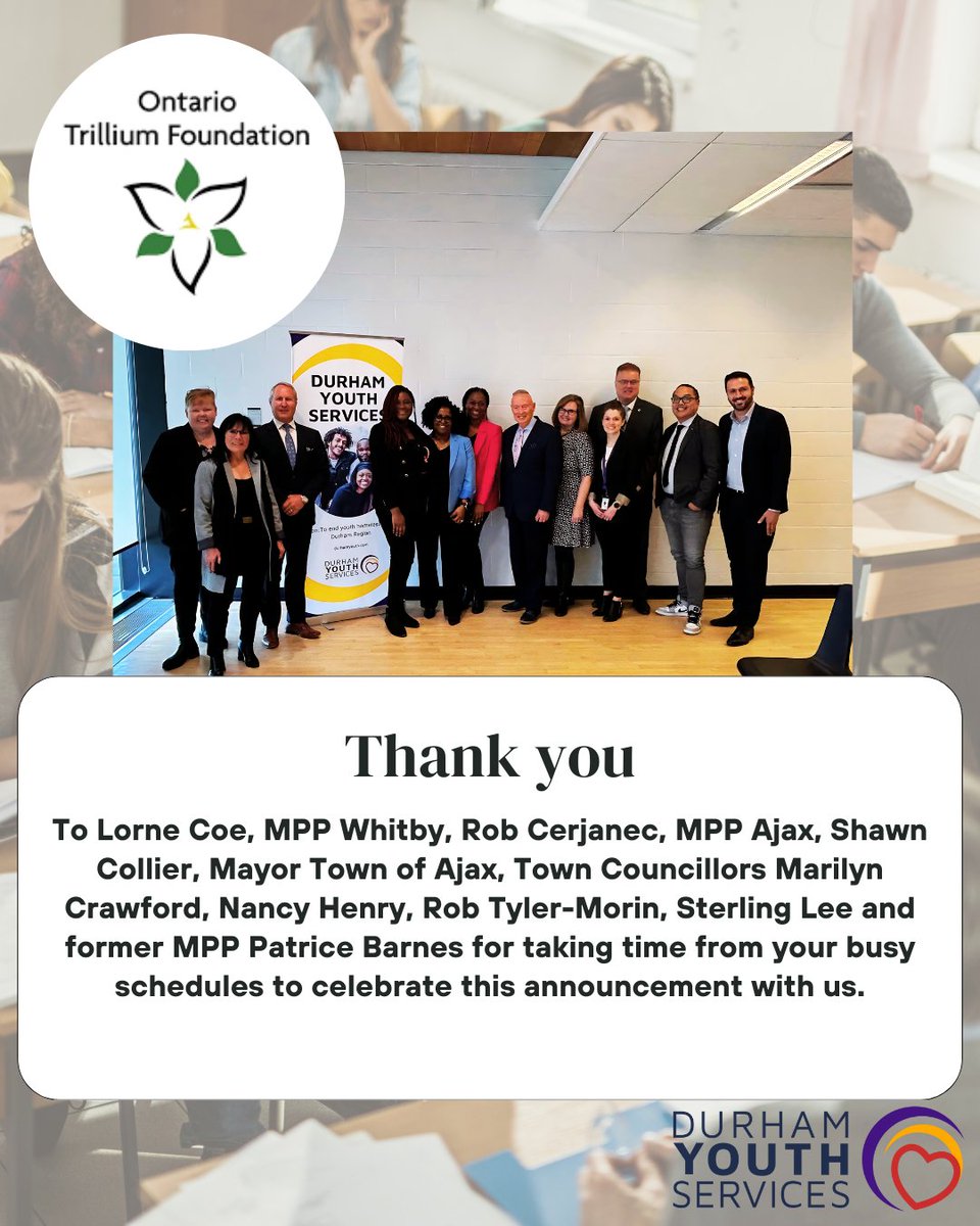 Exciting! DYS received $429,800 through the Ontario Trillium Foundation’s (OTF) Grow grant stream to expand our highly effective school-based housing support program (92% success rate finding safe/stable housing)! And Congrats to Black Queens of Durham - another OTF recipient!