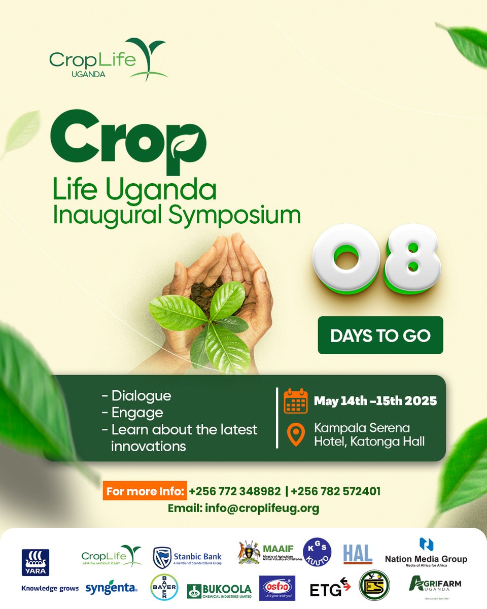 8 Days Away! The agrochemical industry is evolving, be part of the conversation at the CropLife Uganda Inaugural Symposium.

#CropLifeUgandaSymposium2025
#CropLifeUganda