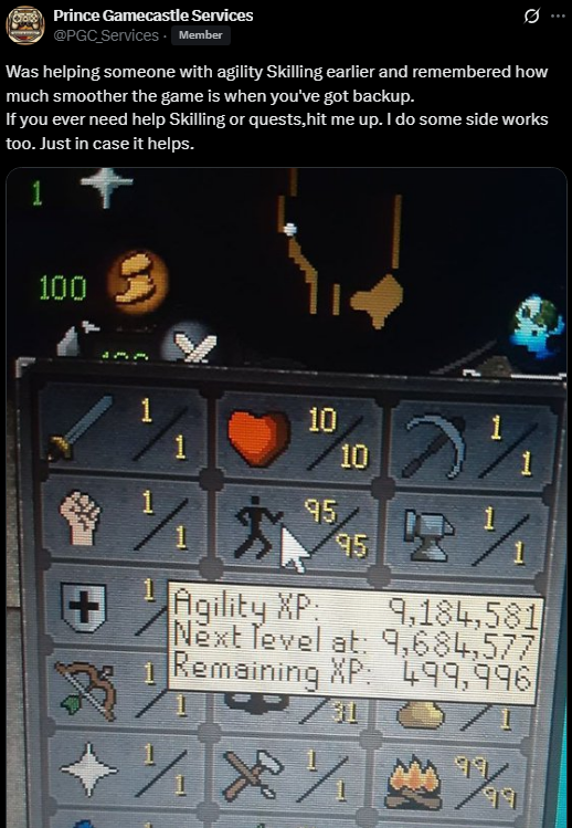 Jack_Readd's tweet photo. @PGC_Services @ColonelBAAAH How much guidence and support does someone need with Agility? Sounds alot like botting / account sharing / RWT to me... https://t.co/5MxPuAgA3t