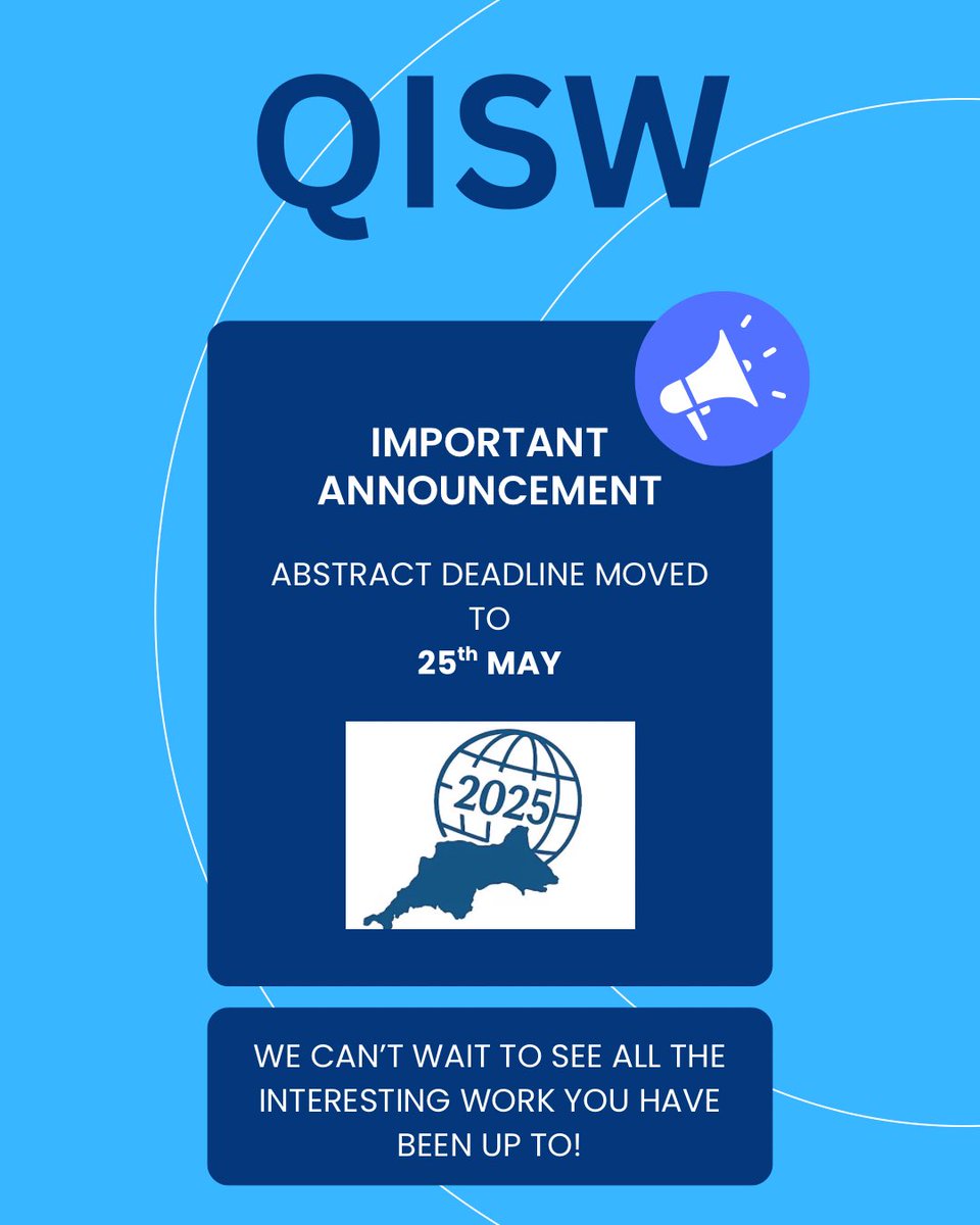 QISW (@qisouthwest) on Twitter photo IMPORTANT ANNOUNCEMENT 
🔹 Abstract deadline moved to 25th May
🔹 Can’t wait to see all of the interesting work you’ve been up to!
🔹 Abstract submission and Registration link in our bio/ on website! IMPORTANT ANNOUNCEMENT 
🔹 Abstract deadline moved to 25th May
🔹 Can’t wait to see all of the interesting work you’ve been up to!
🔹 Abstract submission and Registration link in our bio/ on website!