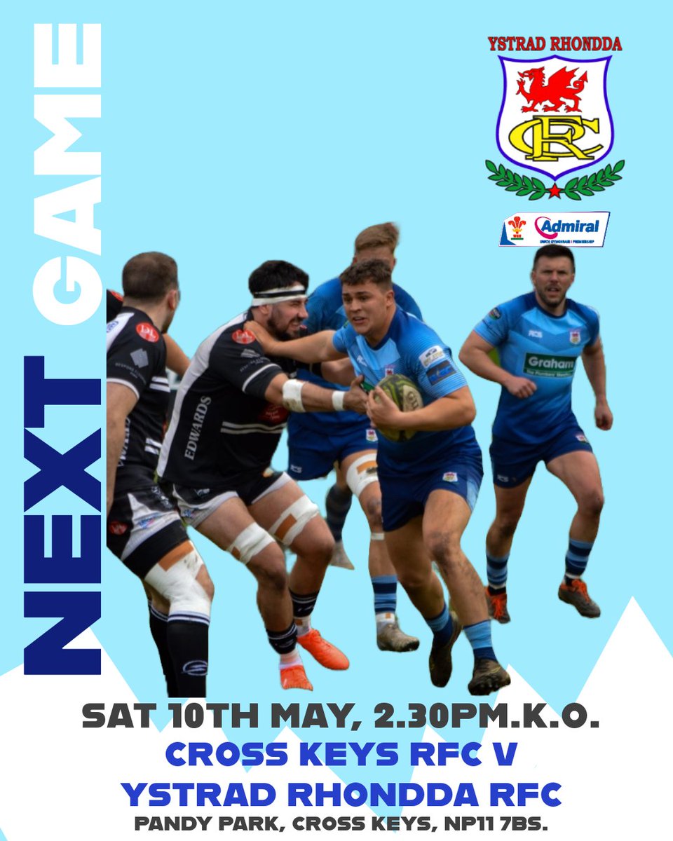 YSTRAD RHONDDA RFC (@ystradrfc) on Twitter photo ๐๐๐๐ ๐๐ ๐๐
(FINAL GAME OF THE SEASON 2024/25)
๐ 10/5/25.
๐ <a href="/crosskeysrfc/">Cross Keys RFC</a>
๐ ADMIRAL PREMIERSHIP.
๐๏ธ PANDYPARK.
๐ NP11 7BS.
โฐ 2.30.PM KICK OFF.
#COTY ๐๐ฉต ๐๐๐๐ ๐๐ ๐๐
(FINAL GAME OF THE SEASON 2024/25)
๐ 10/5/25.
๐ <a href="/crosskeysrfc/">Cross Keys RFC</a>
๐ ADMIRAL PREMIERSHIP.
๐๏ธ PANDYPARK.
๐ NP11 7BS.
โฐ 2.30.PM KICK OFF.
#COTY ๐๐ฉต