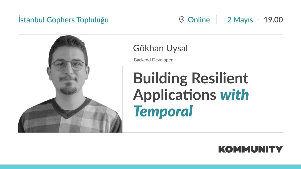 "Building Resilient Applications with Temporal" etkinliğimiz YouTube'a yüklendi!🥳

Değerli sunumu için Gökhan Uysal'a, etkinliği yöneten topluluk gönüllümüz <a href="/veyselaksinn/">Veysel Axin 💻</a>'e ve tüm katılımcılarımıza teşekkür ederiz.

📺kommunity.com/istanbul-gophe…

#İstanbulGophers