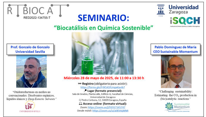 Susana Velasco L (@susanita_feliz) on Twitter photo 📌Seminario Híbrido “Biocatálisis en Química Sostenible”
📅 28/05/2025, Horario: 11:00 a 13:30 h
🔗 Registro gratis (obligatorio):
forms.gle/F4X5A5fUmpxKav…
📍Universidad de Zaragoza
💻 Zoom: zoom.us/j/91917145747
Desde móvil: zoom.us/u/at85HqWMI
<a href="/unizar/">Universidad Zaragoza</a> <a href="/ISQCH/">ISQCH (CSIC-UNIZAR)</a> <a href="/RSEQUIMICA/">RSEQ</a> 📌Seminario Híbrido “Biocatálisis en Química Sostenible”
📅 28/05/2025, Horario: 11:00 a 13:30 h
🔗 Registro gratis (obligatorio):
forms.gle/F4X5A5fUmpxKav…
📍Universidad de Zaragoza
💻 Zoom: zoom.us/j/91917145747
Desde móvil: zoom.us/u/at85HqWMI
<a href="/unizar/">Universidad Zaragoza</a> <a href="/ISQCH/">ISQCH (CSIC-UNIZAR)</a> <a href="/RSEQUIMICA/">RSEQ</a>