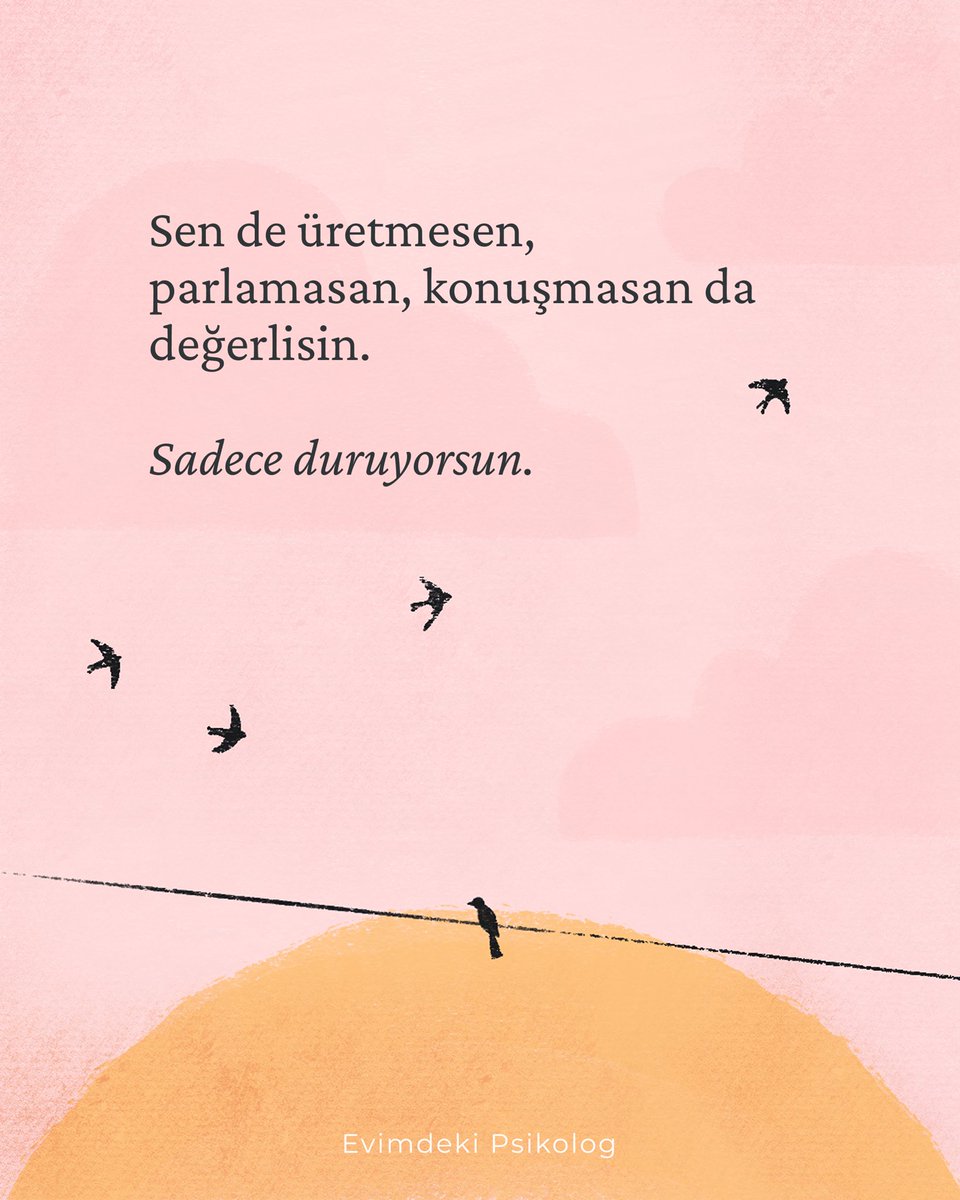 evmdekipsikolog's tweet photo. Bazen durmak, ilerlemektir.
Çünkü yavaşlamak, yönünü yeniden bulmanın ön koşuludur.
Ve bazen durmak, en büyük ihtiyaçtır.
Yorgunluğu görmek, kendine şefkatle yaklaşmak için.
#psikoloji #evimdekipsikolog #onlineterapi #motivasyon #mentalhealth #farkındalık #kişiselgelişim https://t.co/qZpQuNQAqO
