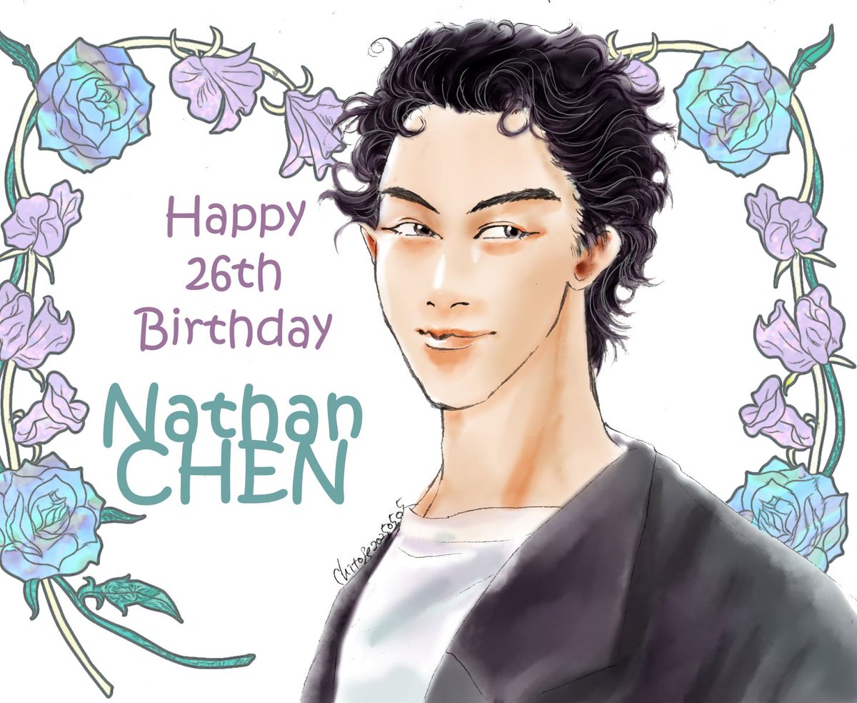 hanasakichitose's tweet image. ⛸ネイサン君26歳のお誕生日おめでとうございます！
目指す道をサクサク進めますように。
そして時々は日本のアイスショーに来てね💞
(髪型どうなってるんですかー⁉)
#NathanChen 
#GONathanHBD26 #NathanChenHBD26
#HappyBirthdayNathan2025
※相変わらず似てないけど画力の限界ってことでご勘弁を💦