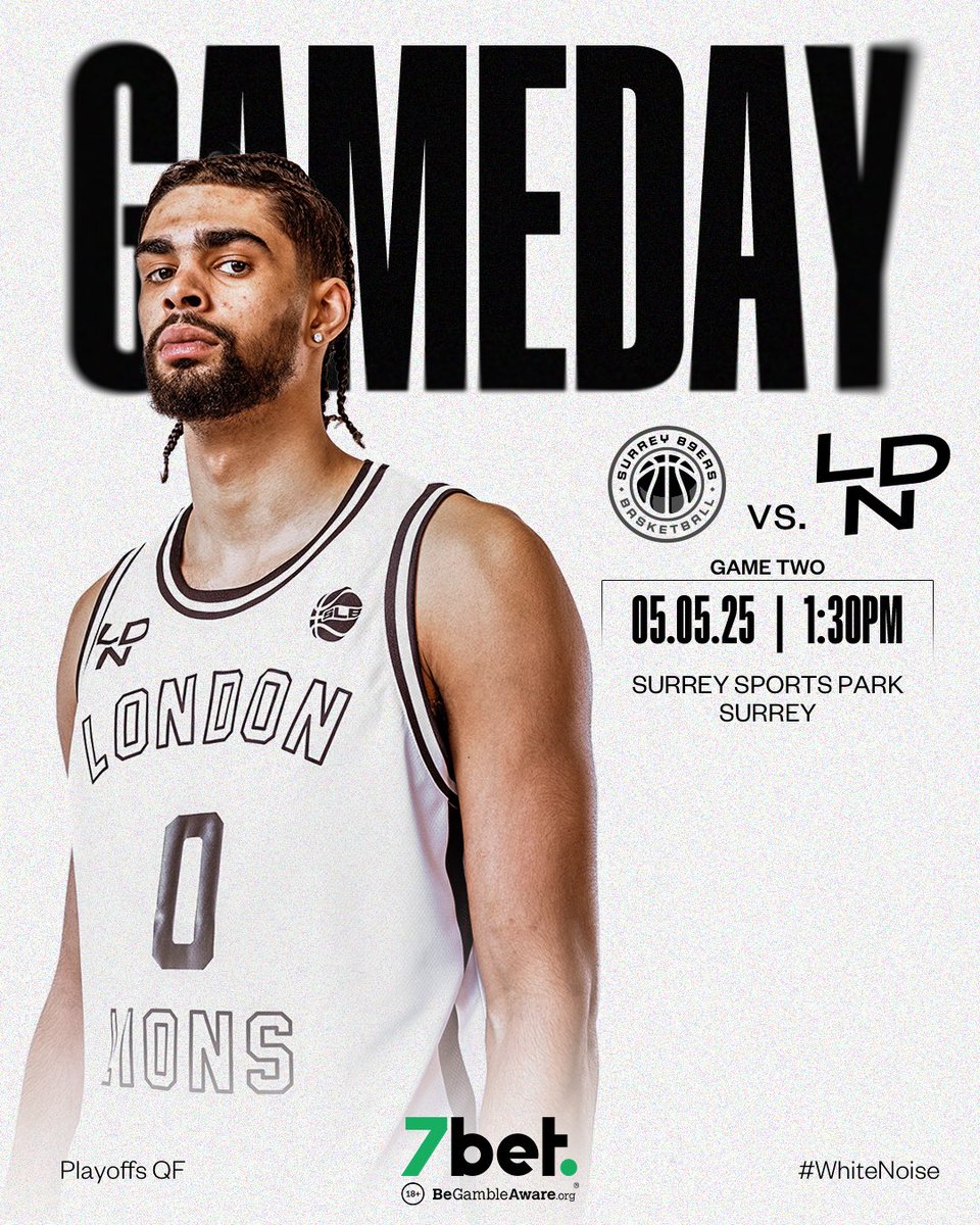 Playoff action continues!

⏰ 1:30pm
🗓️ Monday 5th May
🆚 <a href="/surreyniners/">Surrey 89ers</a> 
📍 Surrey Sports Park
📺 Live on <a href="/dazngroup/">DAZN</a> 

#WhiteNoise
#PlayoffQuarterFinal 
#WeAreLondon
