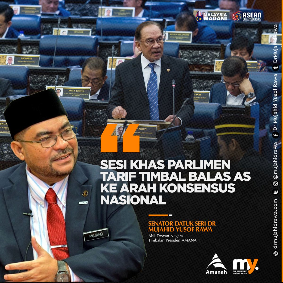 Mujahid Yusof Rawa (@mujahidrawa) on Twitter photo Tarif Trump,saya anggap perbahasan ke arah konsensus iaitu guna diplomasi, pertahan kepentingan nasional, bantu sektor terjejas dan teroka pasaran baharu, itu lah ekonomi MADANI yg dpt konsensus MP rentas parti tadi <a href="/anwaribrahim/">Anwar Ibrahim</a> <a href="/501Awani/">Astro AWANI</a> <a href="/DrZahidHamidi/">Ahmad Zahid Hamidi</a> Tarif Trump,saya anggap perbahasan ke arah konsensus iaitu guna diplomasi, pertahan kepentingan nasional, bantu sektor terjejas dan teroka pasaran baharu, itu lah ekonomi MADANI yg dpt konsensus MP rentas parti tadi <a href="/anwaribrahim/">Anwar Ibrahim</a> <a href="/501Awani/">Astro AWANI</a> <a href="/DrZahidHamidi/">Ahmad Zahid Hamidi</a>