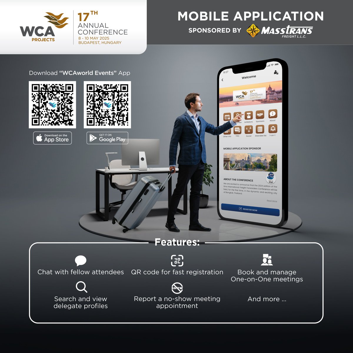 WCA_Projects's tweet image. 📲 Manage your meeting schedule effortlessly with the WCAworld Events app. Stay organized and make the most of your time at #WCAProjects2025.

Thank you to @MasstransDXB, our Mobile Application Sponsor

#WCAProjects #GlobalConnections #ProjectLogistics #ProjectCargo