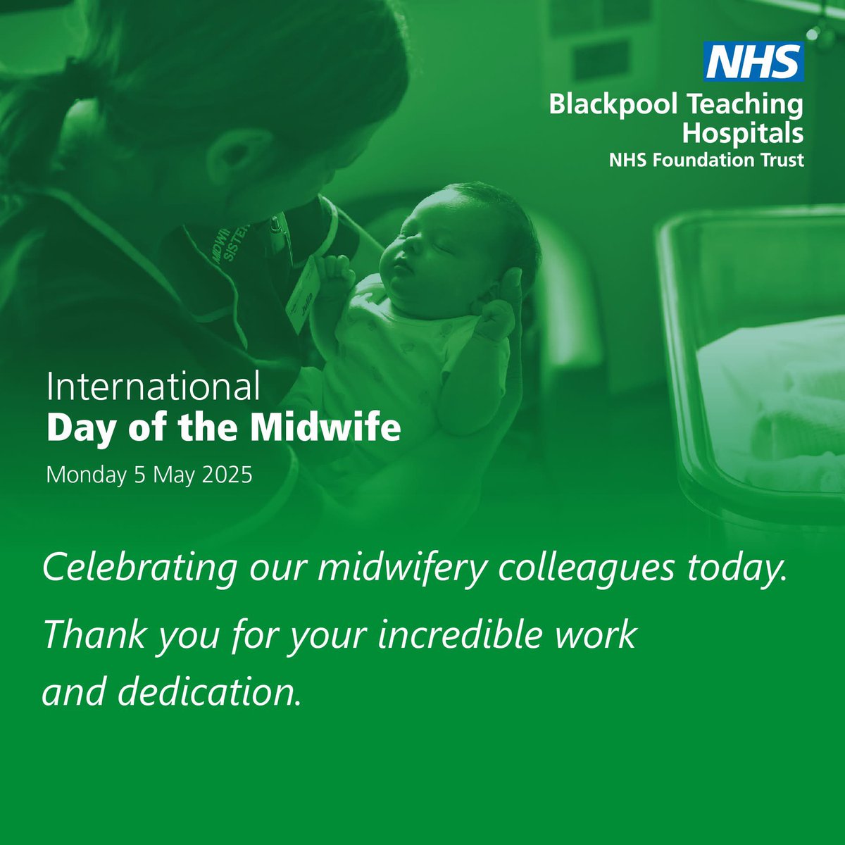NHSShane's tweet photo. Today we celebrate #InternationalDayoftheMidwife!

Thank you to all our incredible midwives  @BlackpoolHosp — your skill, care &amp; dedication transform lives every day. Proud to work alongside you.

#MidwivesMatter #ThankYouMidwives #MaternityCare https://t.co/7p9XPCYDL7