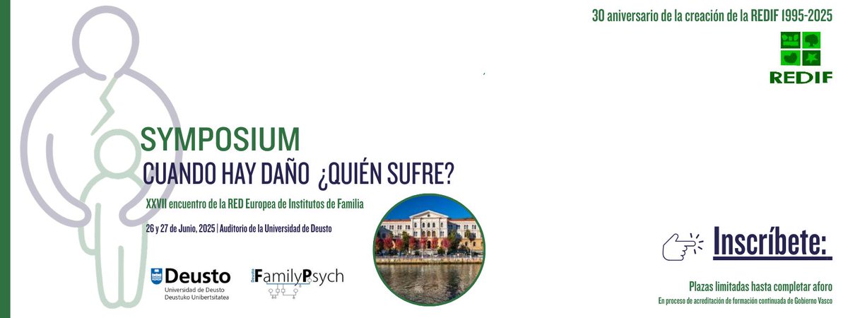 Deusto FamilyPsych (@deustofampsych) on Twitter photo 📢 Inscríbete al Symposium #REDIF 2025 (26-27 junio, <a href="/deusto/">Universidad Deusto - Deustuko Unibertsitatea</a>)
Conferencia inaugural:
🗣 Carlos Pitillas Salvá – experto en #trauma y #desarrollo
🧠 “Peligro, adaptación y paradoja: el trauma a lo largo del desarrollo”
🎟️ Evento gratuito
🔗 bit.ly/4jeQKEj 📢 Inscríbete al Symposium #REDIF 2025 (26-27 junio, <a href="/deusto/">Universidad Deusto - Deustuko Unibertsitatea</a>)
Conferencia inaugural:
🗣 Carlos Pitillas Salvá – experto en #trauma y #desarrollo
🧠 “Peligro, adaptación y paradoja: el trauma a lo largo del desarrollo”
🎟️ Evento gratuito
🔗 bit.ly/4jeQKEj