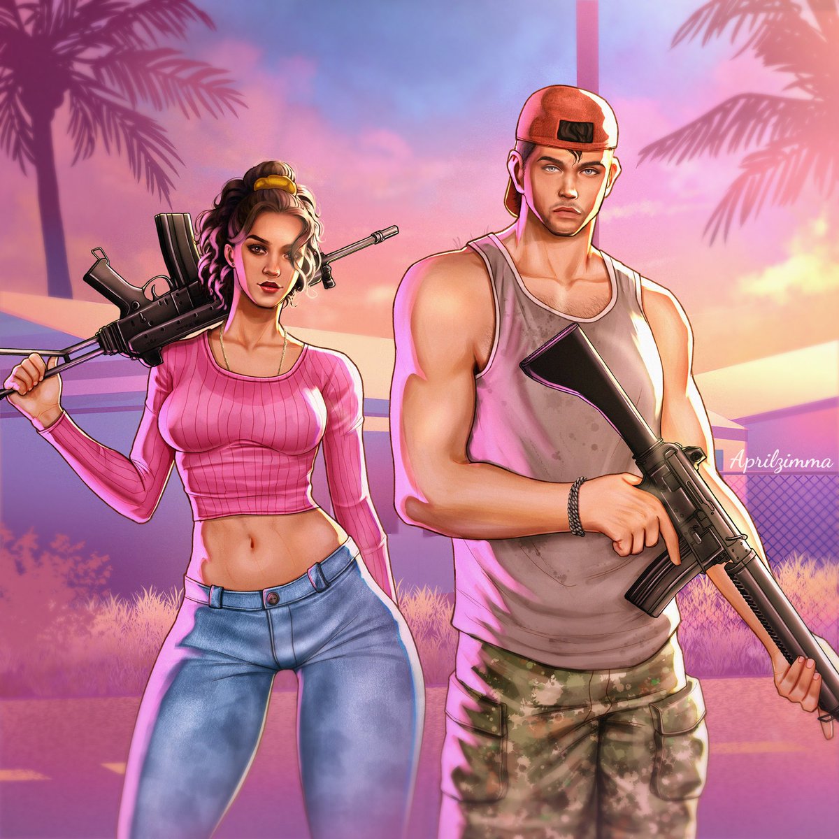 One of my favorite works yet 😍 so vibrant 

It was a bit of a challenge using a minimalistic palette and making it pop. There are some notable errors but we always need to start from somewhere 💪🏽

#aprilzimma #gta6 #rockstargames #clipstudiopaint #digitalart #nigerianartist