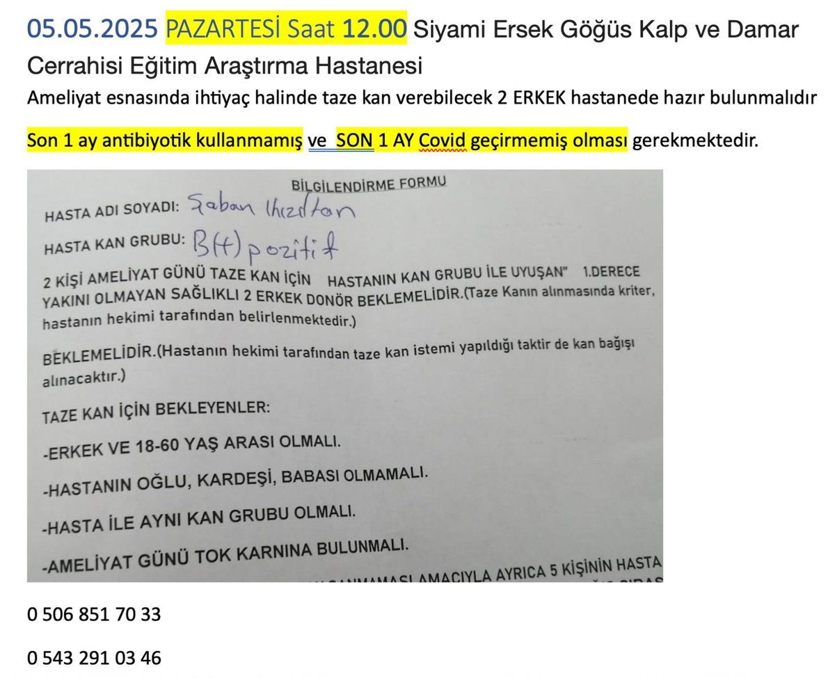 Acil kan ihtiyacı babalar. Bi elden ele yaysak.