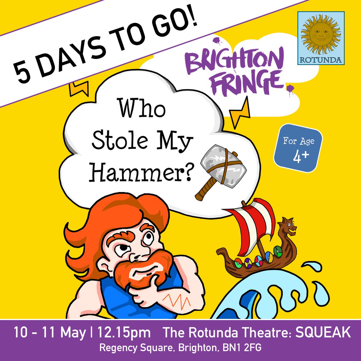 5 DAYS TILL <a href="/brightonfringe/">Brighton Fringe</a>! 

See WHO STOLE MY HAMMER? at <a href="/RotundaDome/">RotundaTheatre</a> SQUEAK

Family Fun for age 4+

Tickets ⬇️

rotundatheatre.com/tickets/who-st…

#storytelling #theatre #theatreforkids #fringefestival #brightonfringe #mythology #theatreforfamilies
