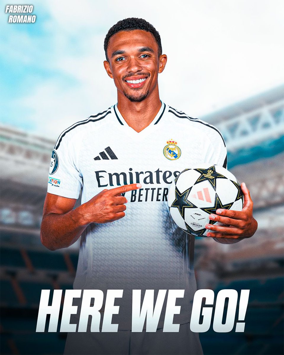 FabrizioRomano's tweet image. 🚨 BREAKING: Trent Alexander-Arnold to Real Madrid, here we go! 💣⚪️
Decision to leave Liverpool now confirmed as Trent says goodbye to the club after winning one more PL title.
Documents being prepared for Trent to join Real Madrid on a 5 year contract, verbal agreement done.