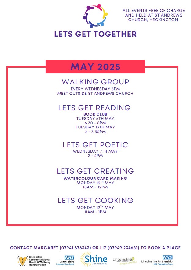 🌟 Let's Get Together - St Andrew's Church Heckington 🌟 

Join us for free activities in May 2025 at St Andrew's Church! 

👀 Check the poster for details. 

Don't miss the fun! 

#LetsGetTogether #StAndrewsChurch #Heckington #CommunityEvents #FreeActivities