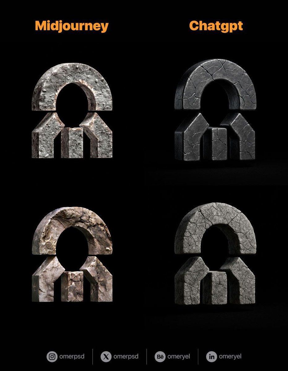 I added these textures to my own logo using two of my favorite AI tools.
Same prompt, different results.

Could be a helpful reference if you’re experimenting with AI in your own projects.

#AI #Midjourney #ChatGPT #LogoDesign #AIart #omerpsd #sref