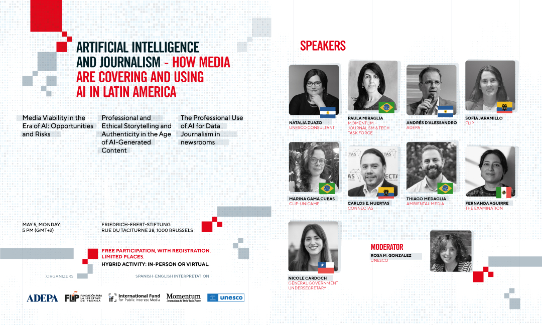 TheIntlFund's tweet image. 📣 Join IFPIM and our partners today, 5PM CET for a panel discussion to mark #WorldPressFreedomDay! 'Artificial Intelligence and Journalism - How Media are Covering and Using AI in Latin America’
➡️ Hybrid event, Brussels and online. Register to join at bit.ly/42Wmd7F