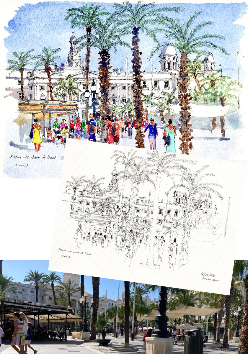 Cadiz, en plein aire sketch from October 20203  #sketchbook #urbansketcher #urbansketchers #sketch #urbansketch #sketchtravel #usk #akirk54 #landscapepainting #watercolour