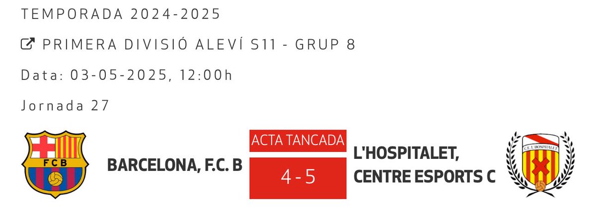 𝐏𝐑𝐈𝐌𝐄𝐑𝐀 𝐃𝐈𝐕𝐈𝐒𝐈𝐎𝐍 𝐀𝐋𝐄𝐕𝐈𝐍 𝐒𝟏𝟏
ᴊᴏʀɴᴀᴅᴀ 27
FC BARCELONA 4-5 CELH S11C ✅