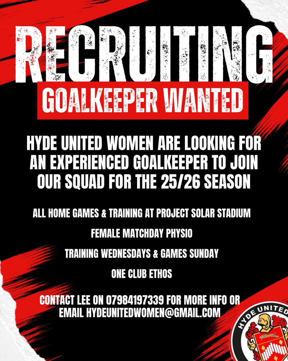 🔴⚫️RECRUITING⚫️🔴

We are looking for an experienced goalkeeper to join our squad for the 25/26 season

If your interested contact Lee or message us directly⚽️