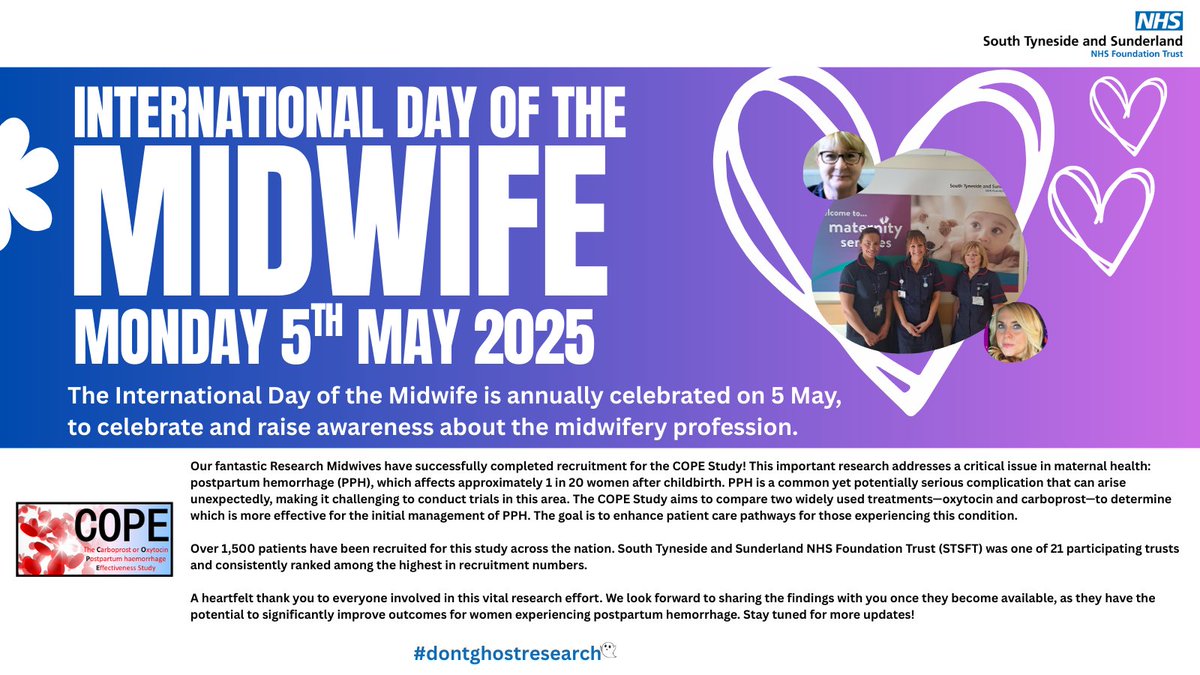 South Tyneside & Sunderland Research & Innovation (@ri_stsft) on Twitter photo Our team of Research Midwives have successfully completed recruitment to the COPE study.
<a href="/STSFTrust/">South Tyneside and Sunderland NHS Foundation Trust</a> <a href="/NIHRrdn/">NIHR Research Delivery Network</a> #internationaldayofthemidwife Our team of Research Midwives have successfully completed recruitment to the COPE study.
<a href="/STSFTrust/">South Tyneside and Sunderland NHS Foundation Trust</a> <a href="/NIHRrdn/">NIHR Research Delivery Network</a> #internationaldayofthemidwife