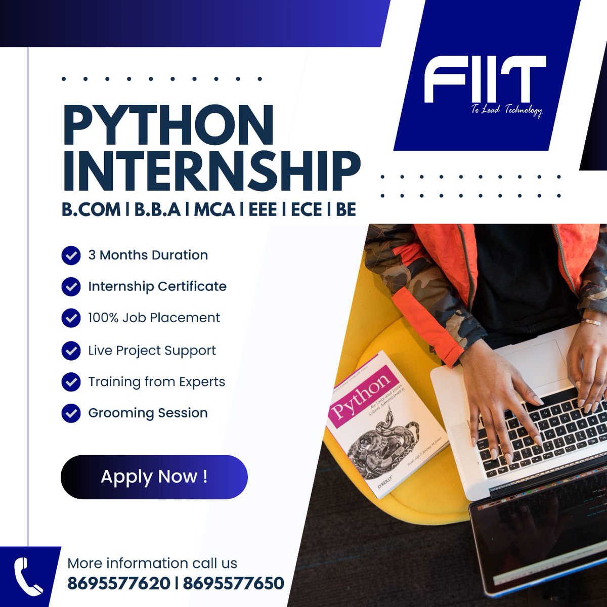 Fiit_Tvm's tweet image. 🚀 Kickstart Your Career with Our Python Internship! 🐍💻
Are you a student of B.Com, BBA, MCA, EEE, ECE, or BE?
👉 Apply Now and Transform Your Future!
#PythonInternship #FIIT #InternshipOpportunity #LearnPython #JobPlacement #LiveProject #CareerGrowth 🚀